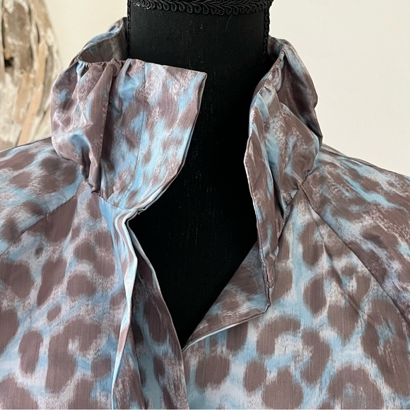 Simonton Says Women Animal Print Anorak Jacket XS Blue Grey Tie Waist Rain Slick - Picture 5 of 16